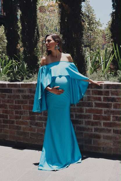 Vestido de maternidad Amparo, azul turquesa