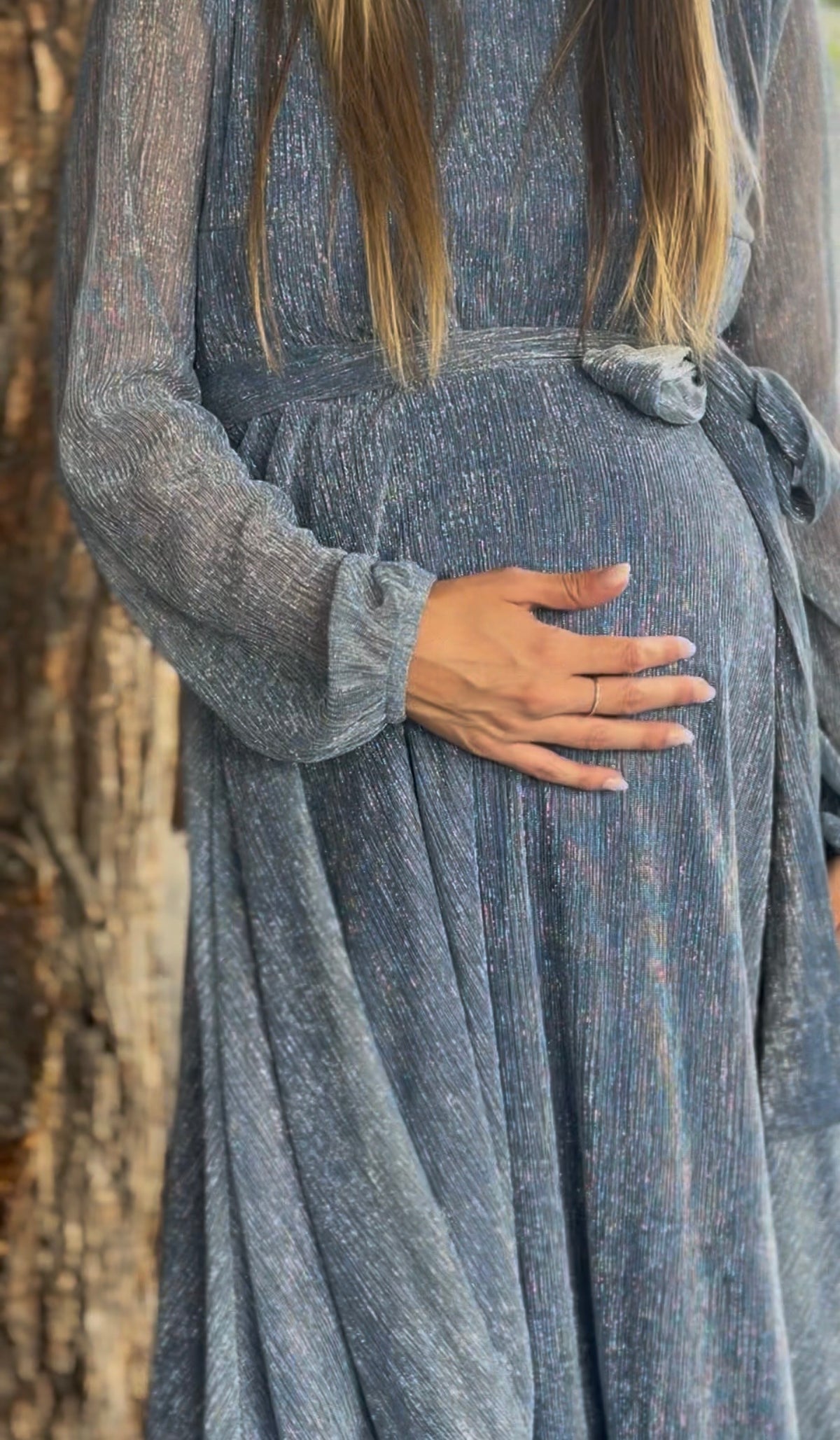 Vestido de maternidad Mónica, azul acero brilloso