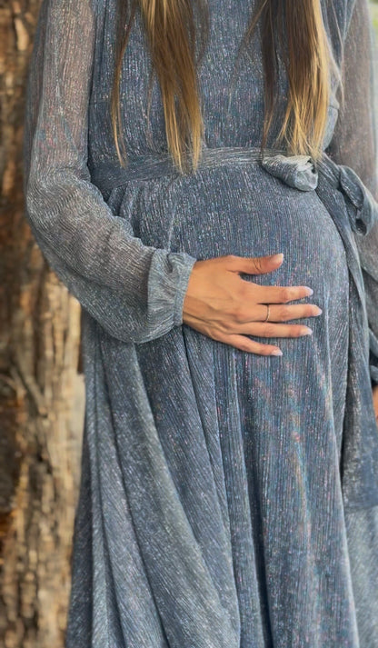 Vestido de maternidad Mónica, azul acero brilloso