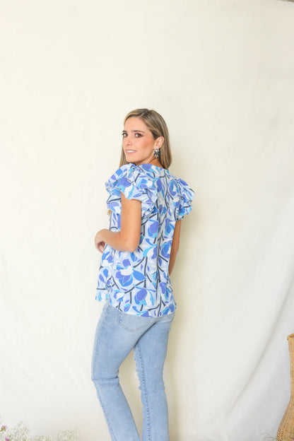 Blusa de lactancia Ruth, azul tallos CH