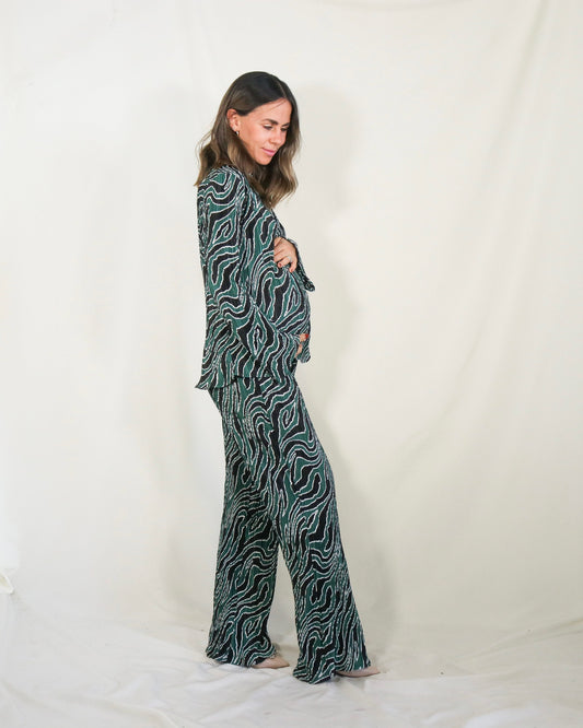 Conjunto de maternidad Mayte, verde con negro corrugado G