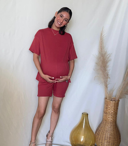 Conjunto de maternidad Mariel, rosa quemado rayas