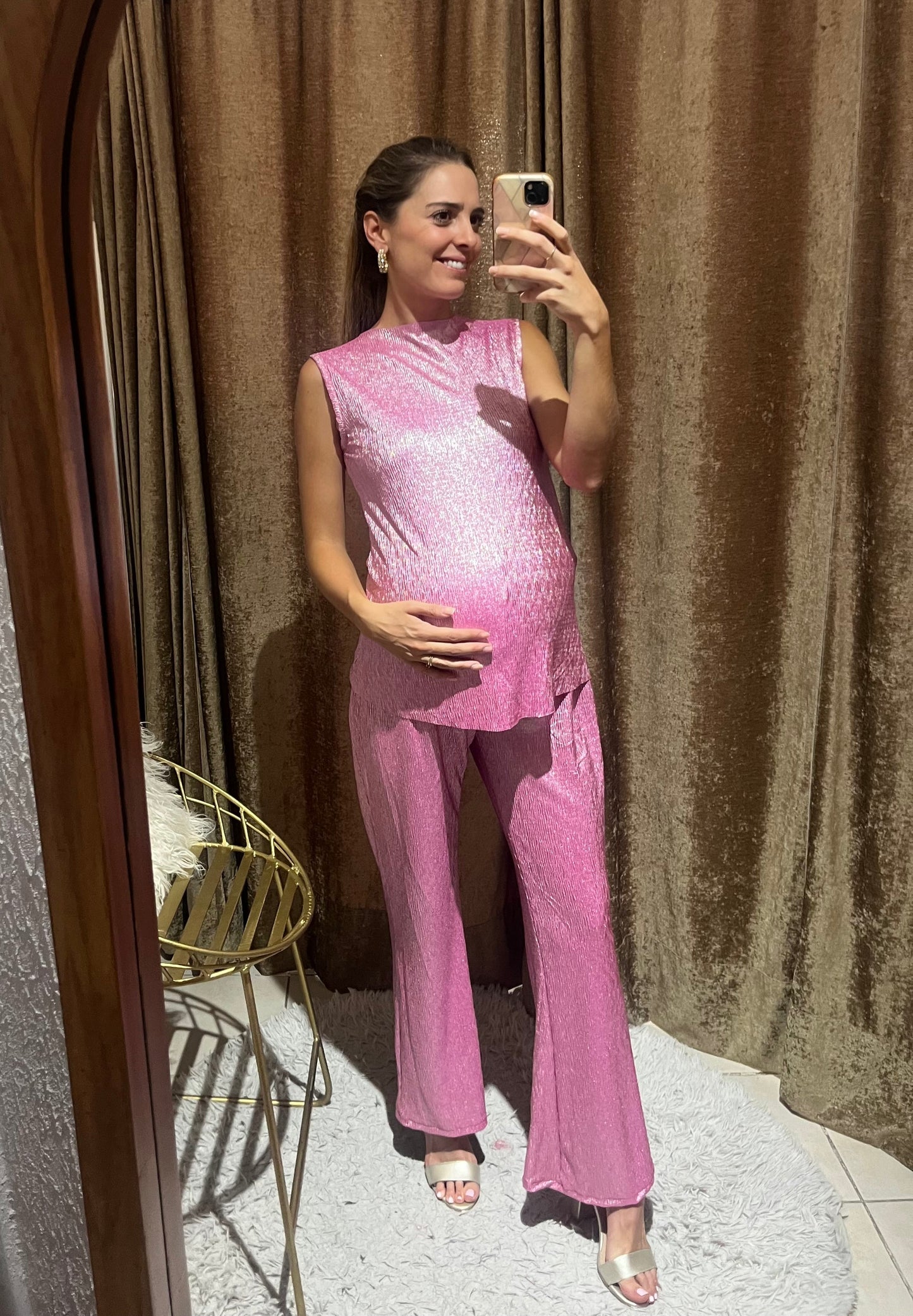 Conjunto de maternidad Mayte, rosa intenso brilloso corrugado G, XG