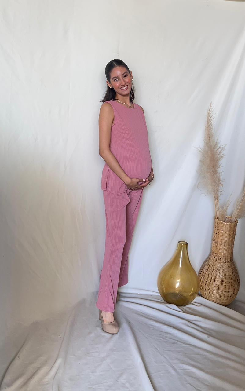 Conjunto de maternidad Cinthya, rosa rayas spandex