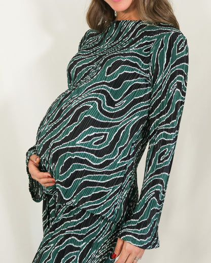 Conjunto de maternidad Mayte, verde con negro corrugado G