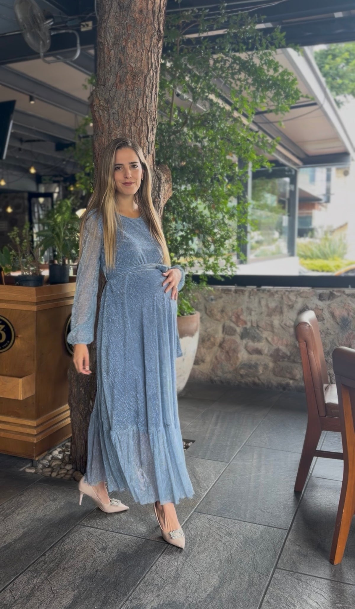 Vestido de maternidad Mónica, azul acero brilloso