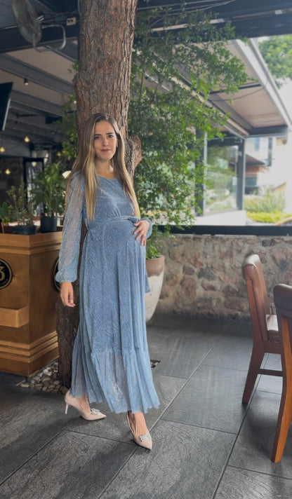 Vestido de maternidad Mónica, azul acero brilloso