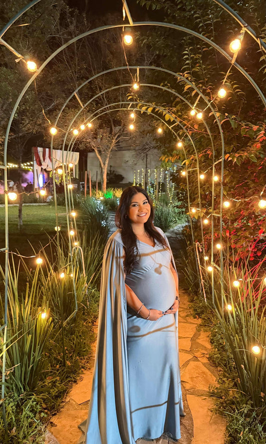 Vestido de maternidad Eliana, azul polvo licra