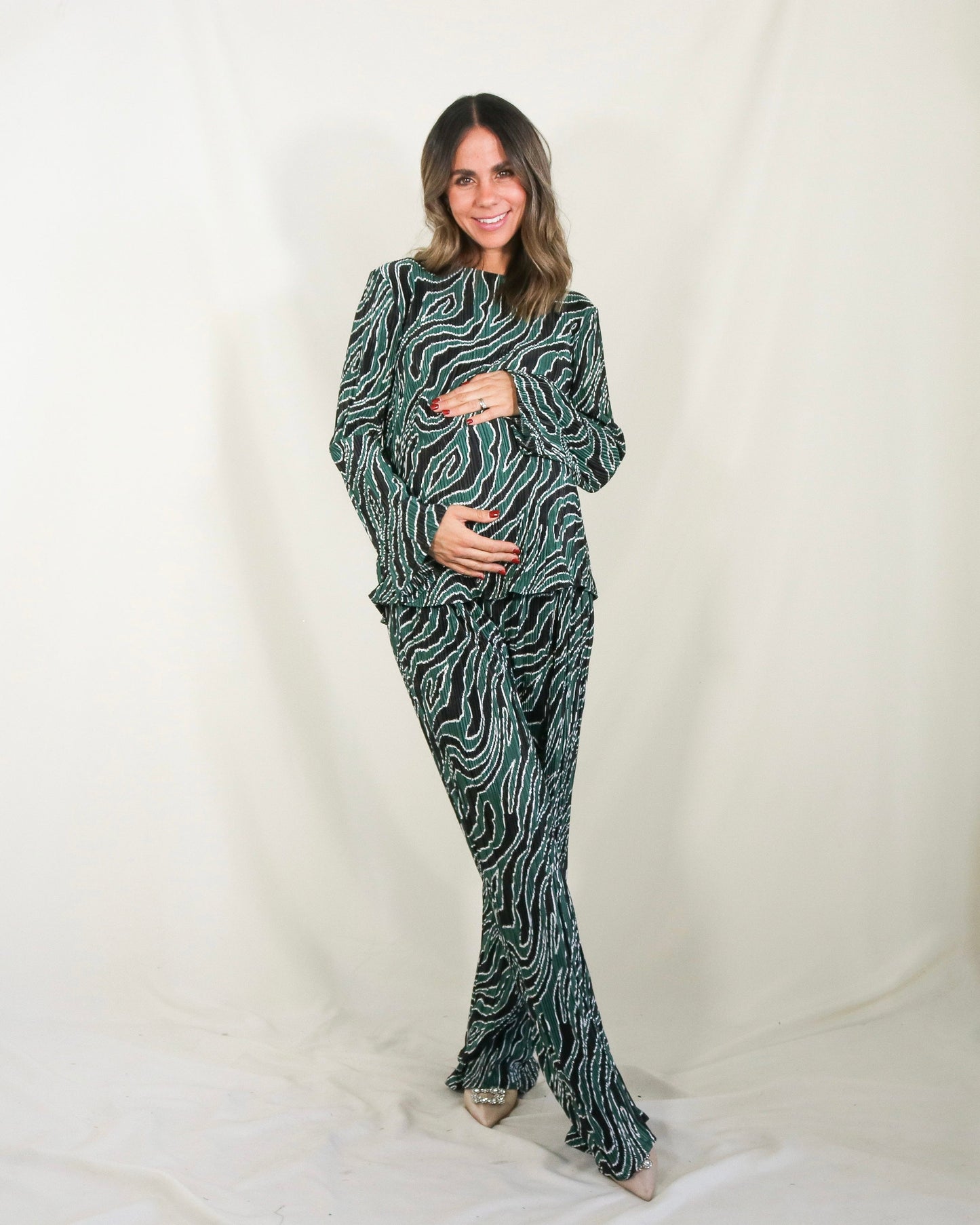Conjunto de maternidad Mayte, verde con negro corrugado G
