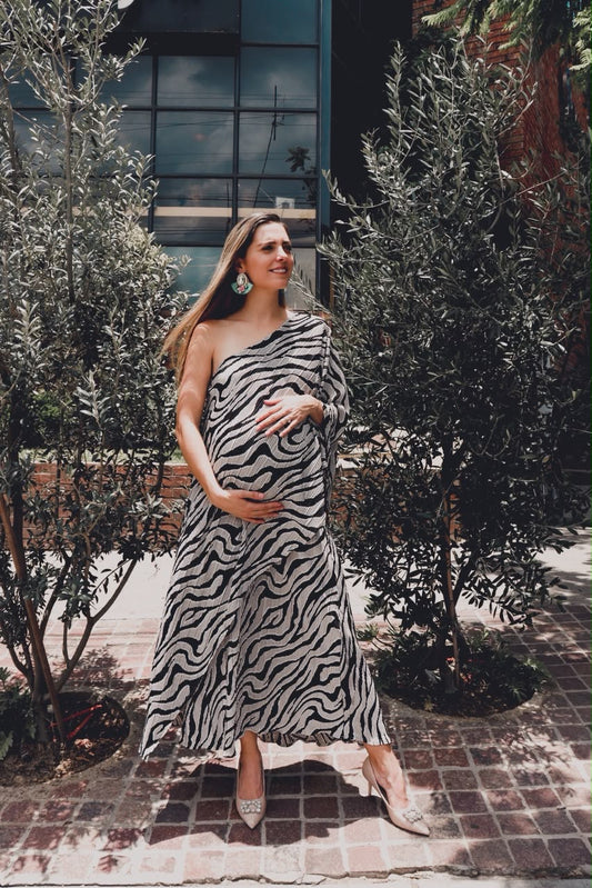 Vestido de maternidad Ilya negro con beige