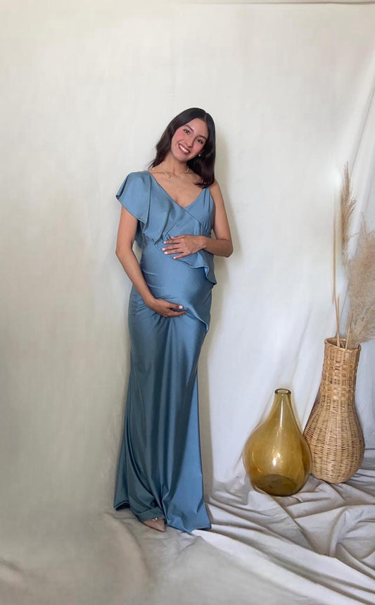 Vestido de maternidad Linda, azul polvo licra