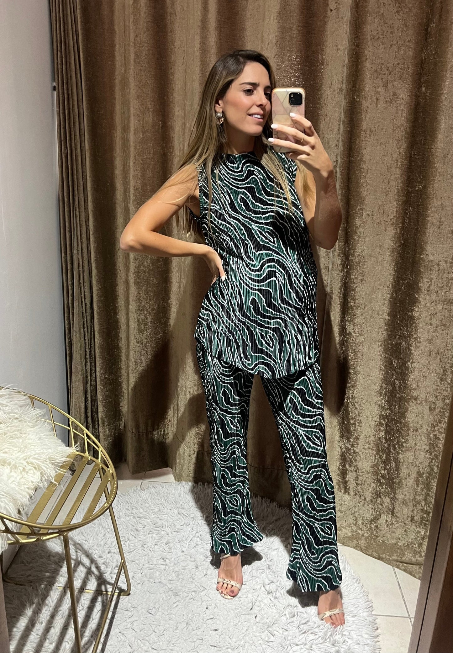 Conjunto de maternidad Mayte, verde con negro corrugado CH, G, XG
