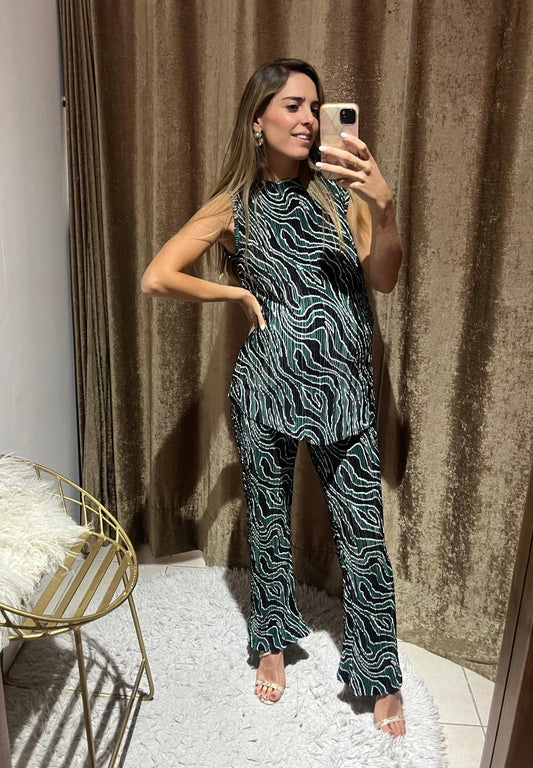 Conjunto de maternidad Mayte, verde con negro corrugado CH, G, XG