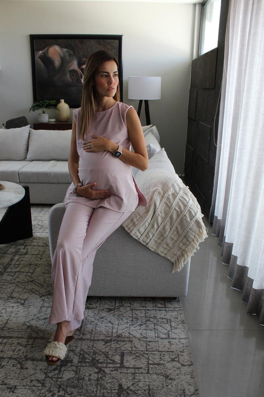 Conjunto de maternidad Cinthya, rosa palo rayas CH, M, G, XG