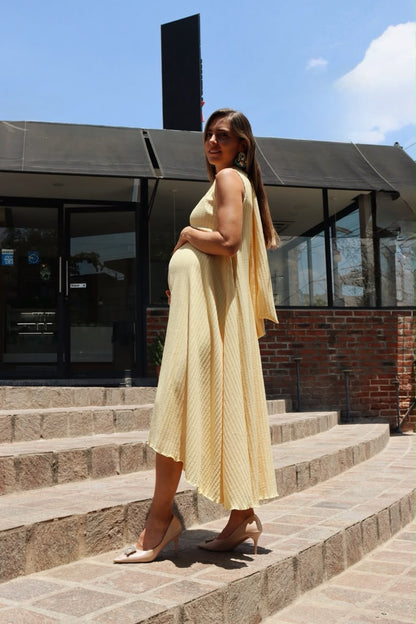 Vestido de maternidad Renata, amarillo con textura