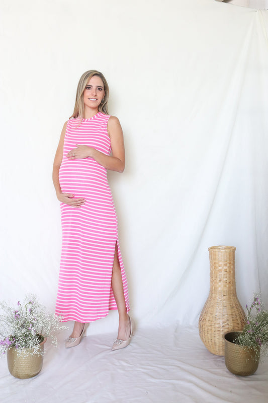 Vestido de maternidad Leslie, rosa barbie rayas CH