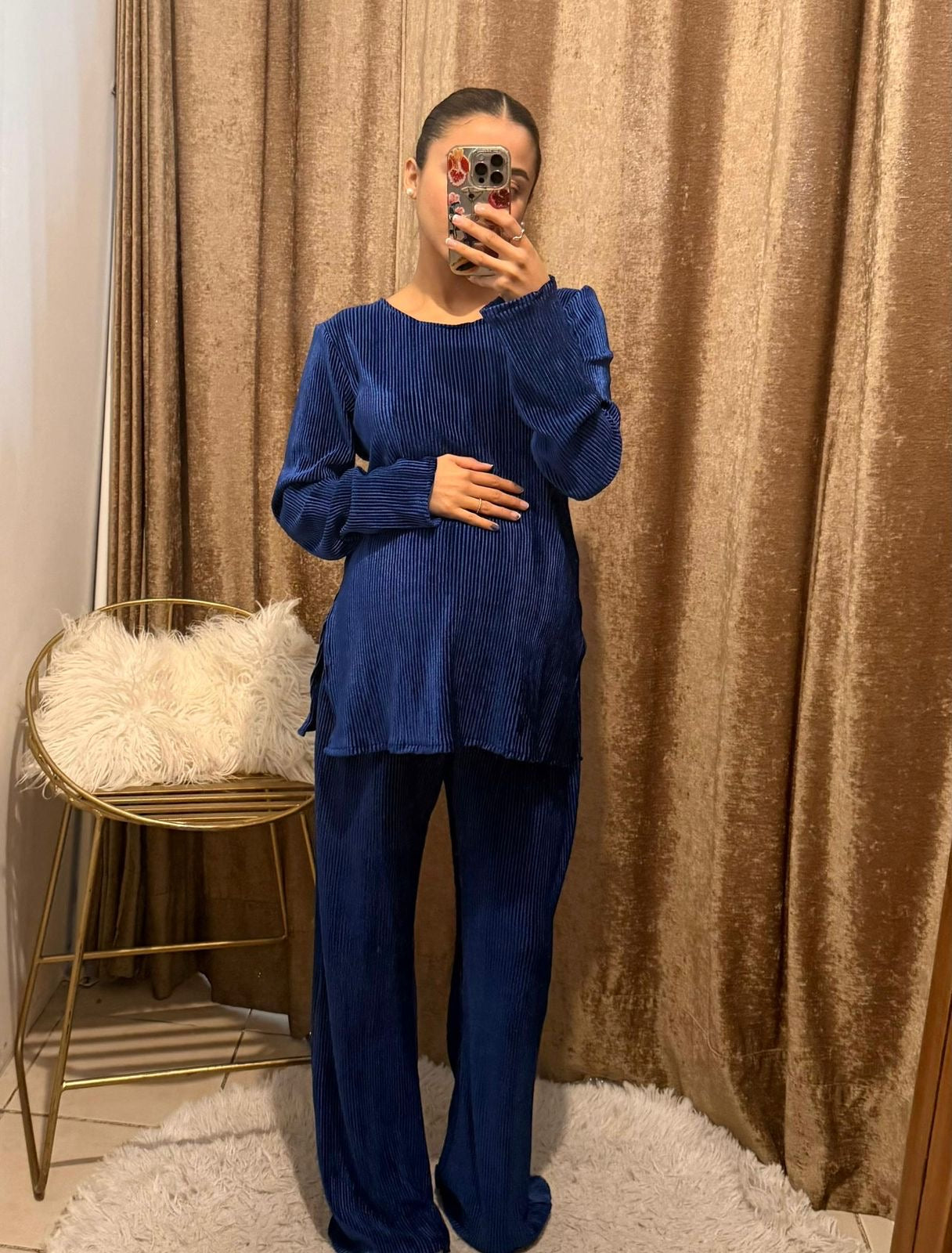 Conjunto de maternidad Mayte, azul terciopelo