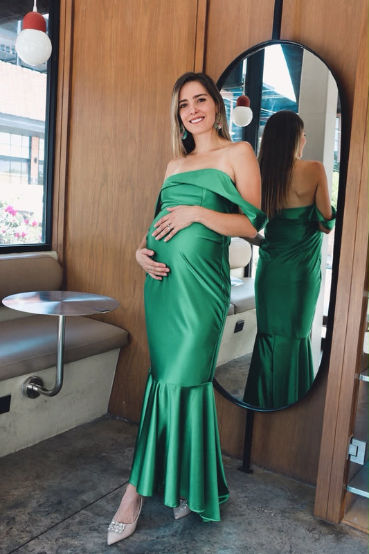 Vestido de maternidad Renata, verde brilloso