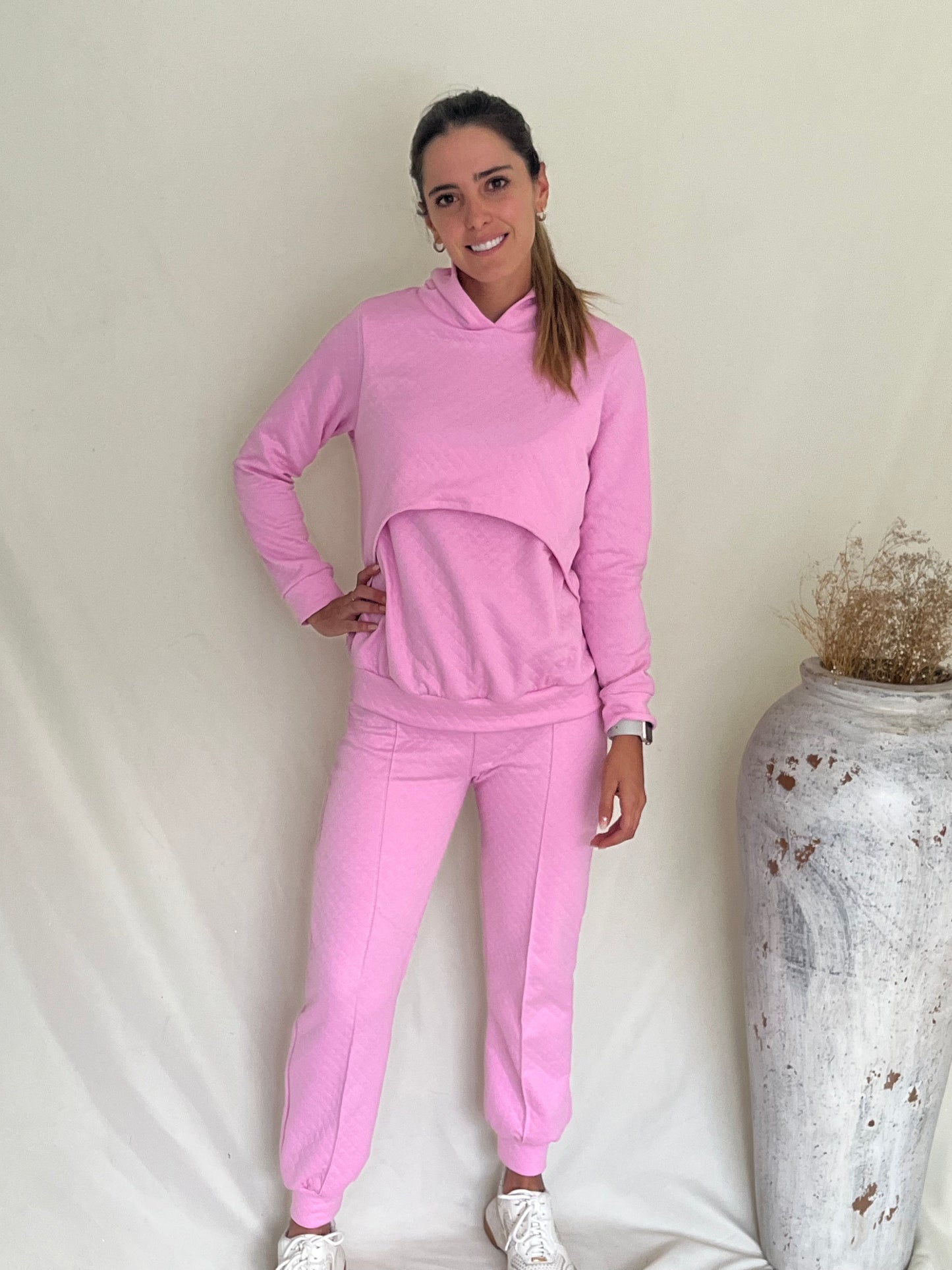 Sudadera de lactancia Gloria rosa rombos M