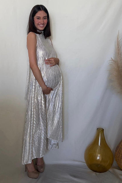 Vestido de maternidad Sonia dorado corrugado CH, M, G, XG