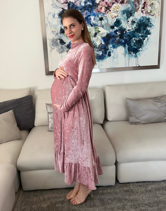 Vestido de maternidad, Gaby rosa terciopelo M