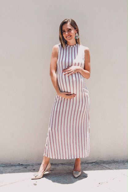 Vestido de maternidad Leslie, beige con rosa