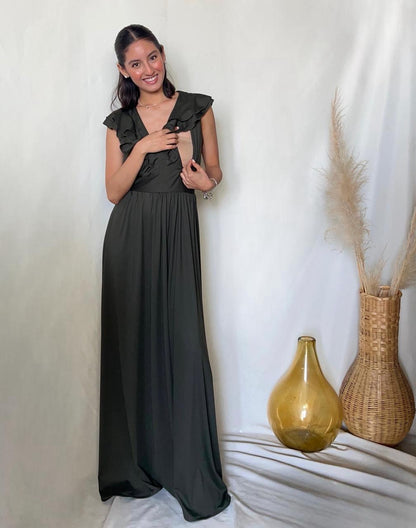 Vestido Xiomara de maternidad y lactancia verde olivo licra