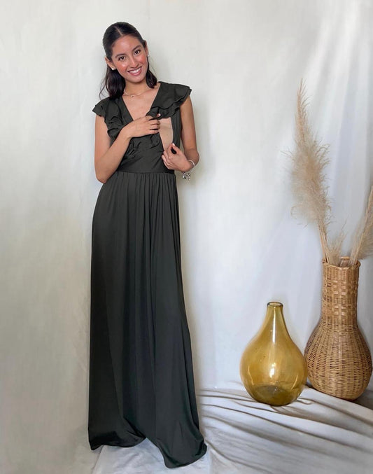 Vestido Xiomara de maternidad y lactancia verde olivo licra