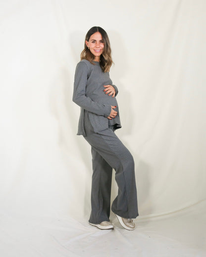 Conjunto de maternidad Cinthya, gris rayitas CH y XG