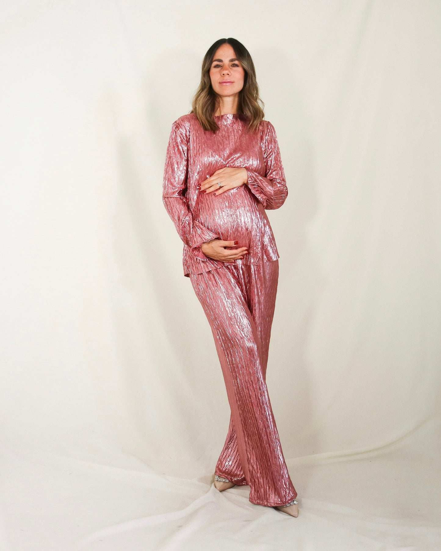 Conjunto de maternidad Mayte, rosa brilloso corrugado M