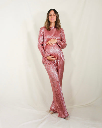 Conjunto de maternidad Mayte, rosa brilloso corrugado M