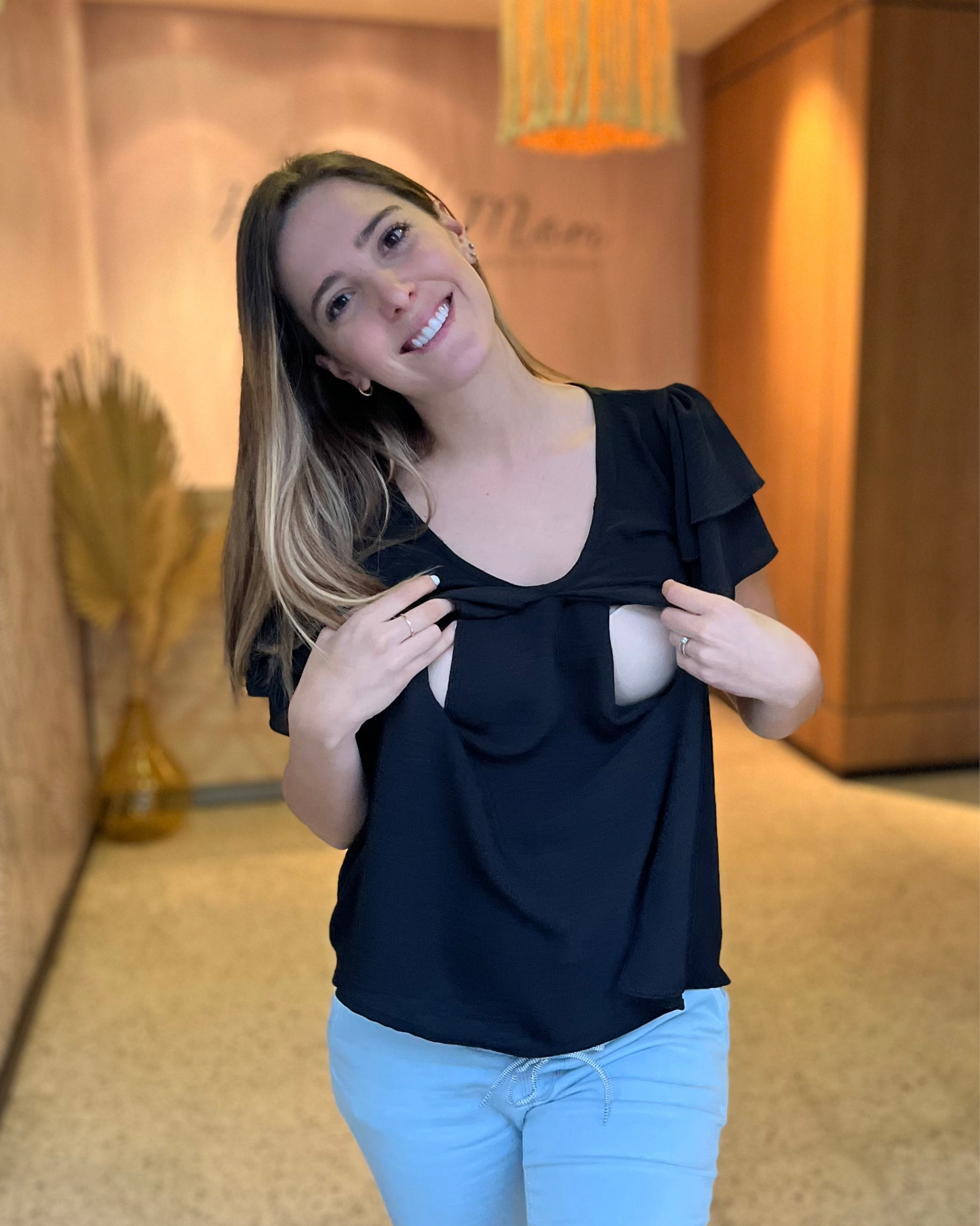 Blusa de lactancia/maternidad, negra Bertha