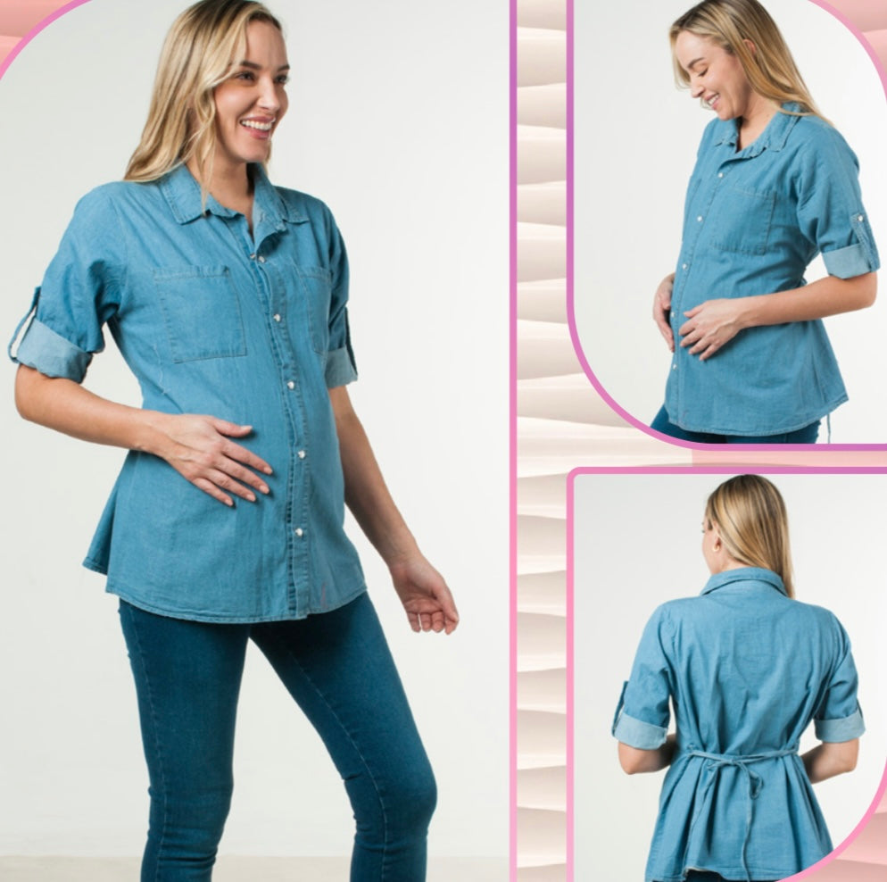 Blusa de maternidad, mezclilla botones