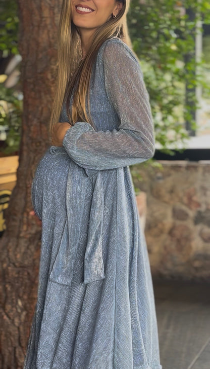 Vestido de maternidad Mónica, azul acero brilloso