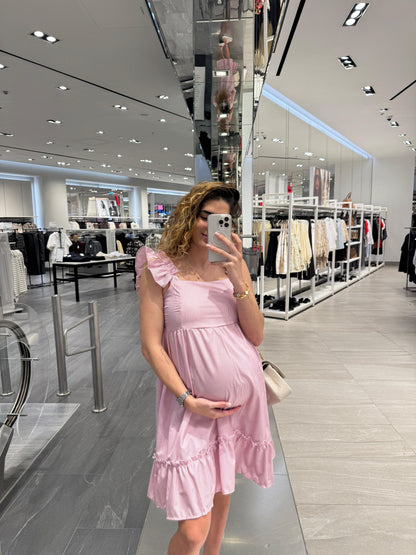 Vestido de maternidad Aurora rosa rayitas algodón