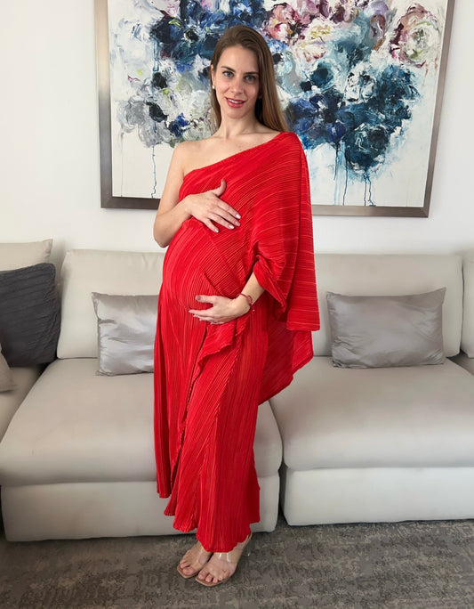 Vestido de maternidad Ilya rojo corrugado M