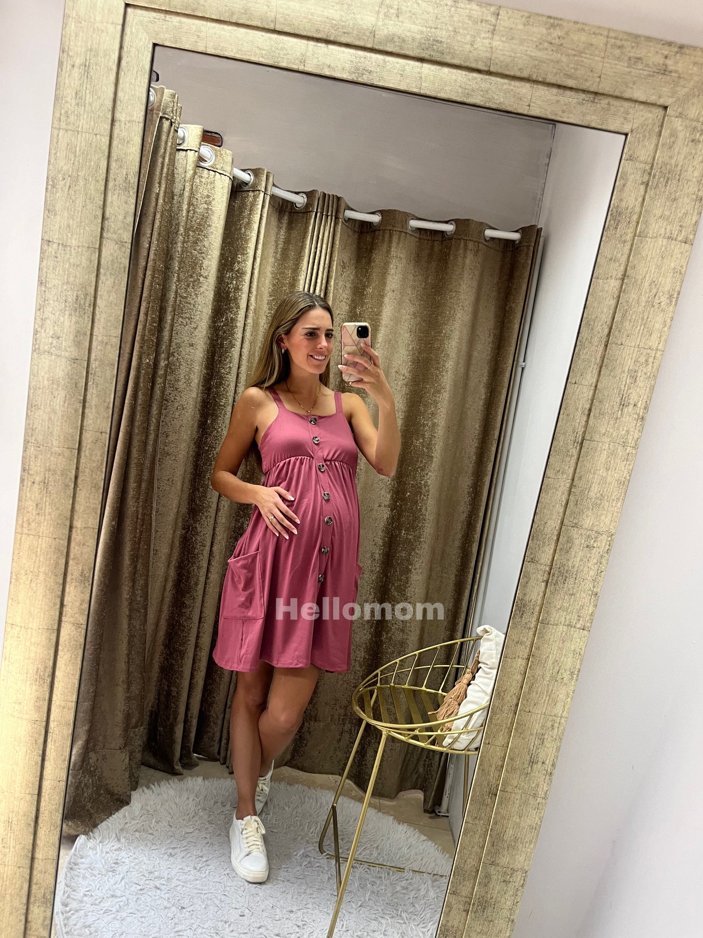 Vestido de maternidad algodón con botones y bolsillos rosa