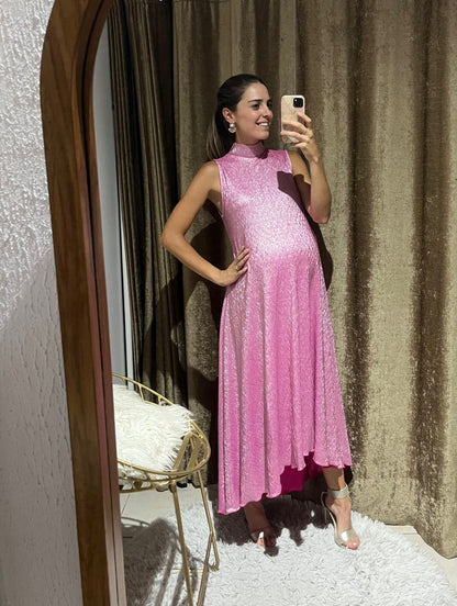 Vestido de maternidad Sonia, rosa brilloso CH, G y XG