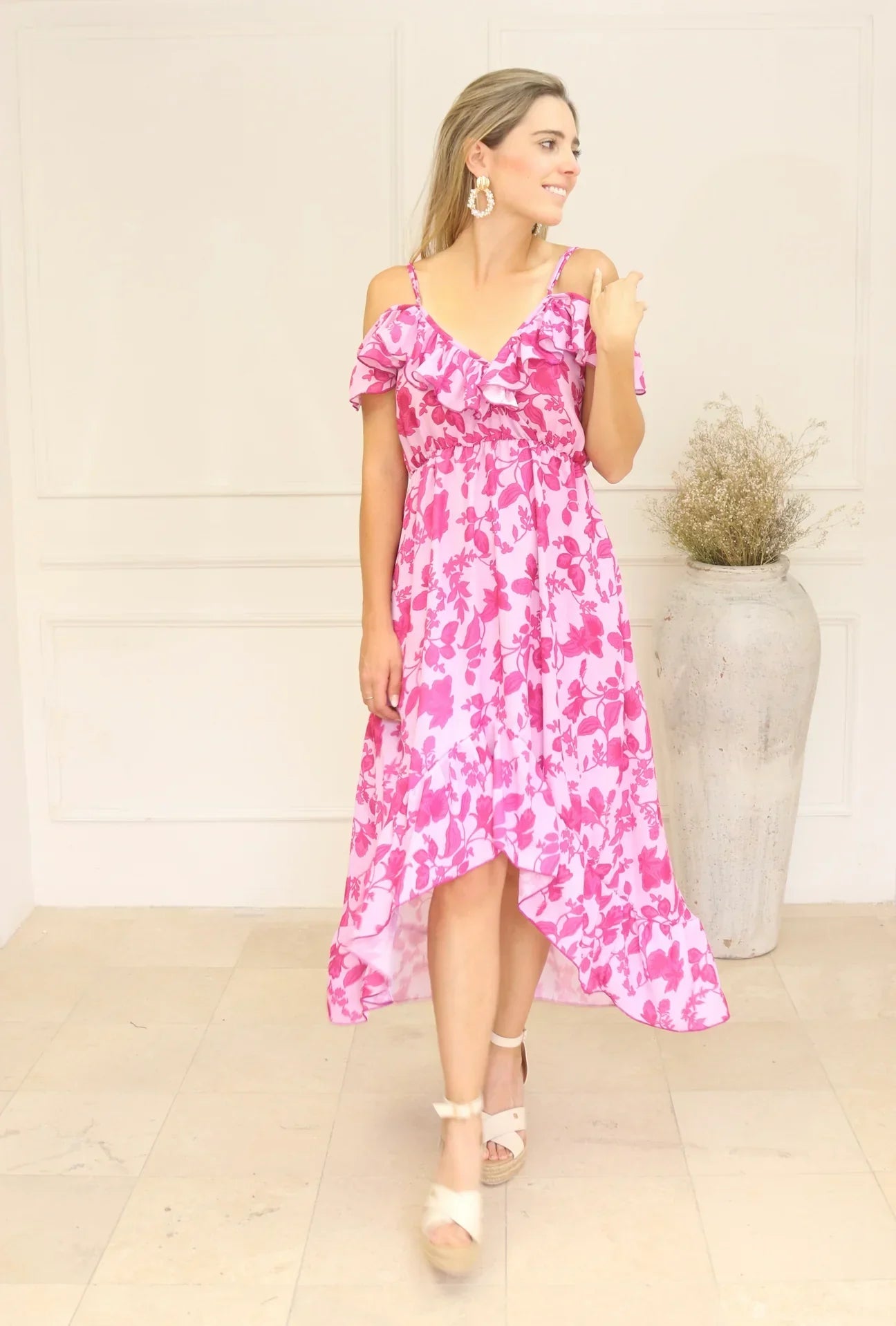 Vestido de maternidad y lactancia, Carlota rosa flores rosas M, G