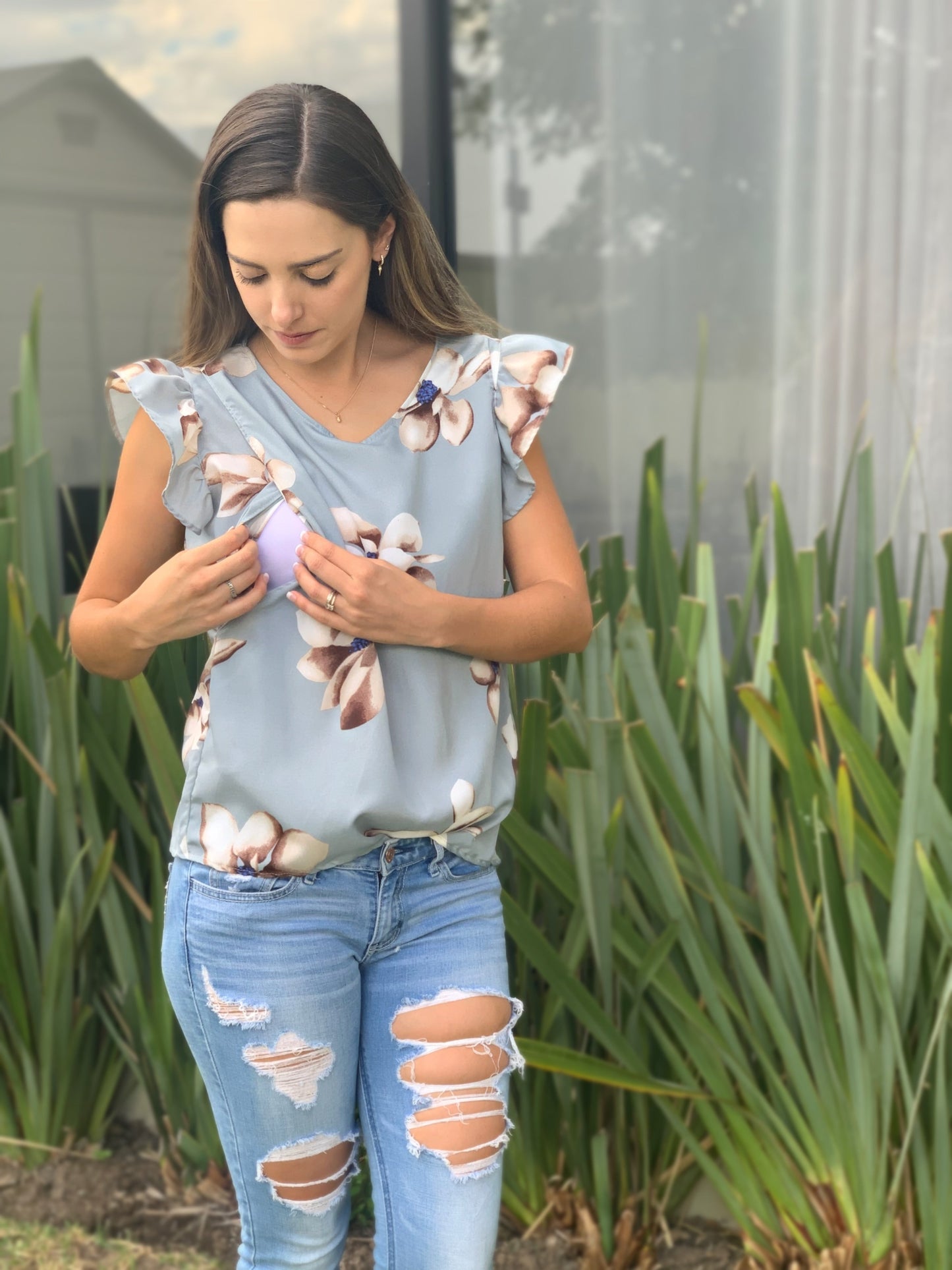Blusa de lactancia, Andy gris flores XG
