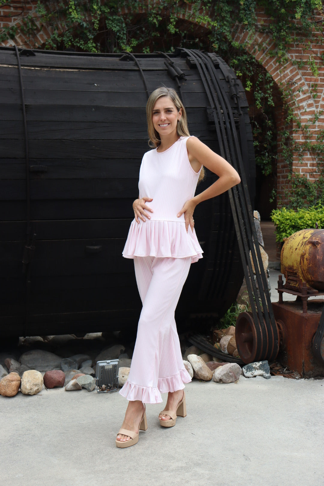 Conjunto de maternidad Imelda, rosa claro rayitas