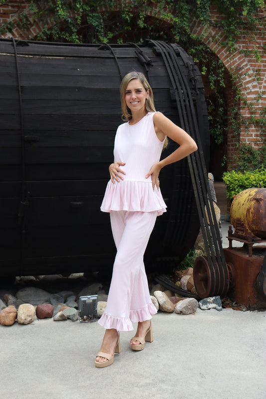 Conjunto de maternidad Imelda, rosa claro rayitas