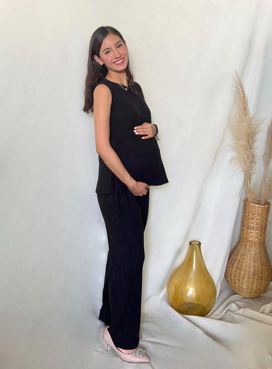 Conjunto de maternidad Cinthya, negro rayas CH