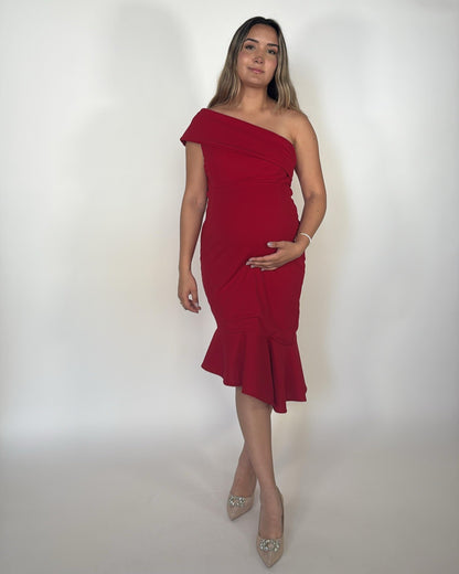 Vestido maternidad, María José rojo olán diagonal