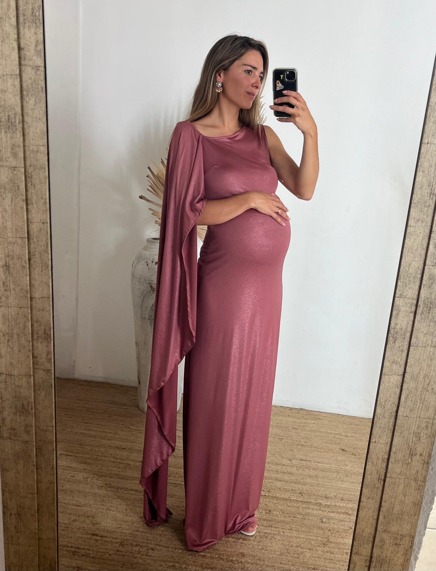 Vestido de maternidad Aida, rosa fuerte brilloso licra CH