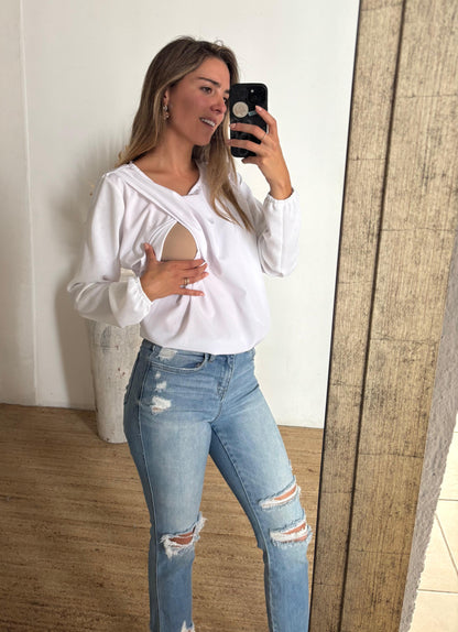 Blusa lactancia Daniela blanca textura