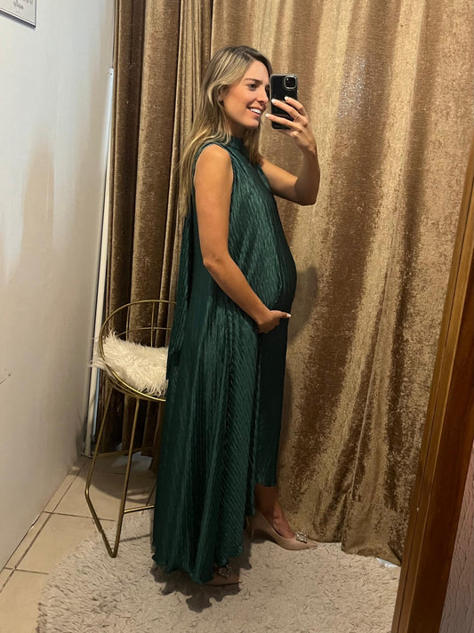 Vestido de maternidad Sonia, verde medellín corrugado  M, G