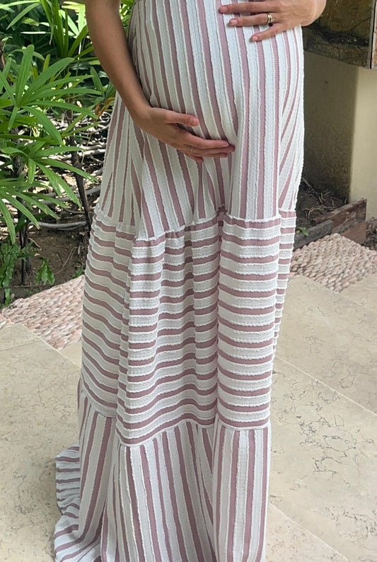 Tela rayas beige y rosa