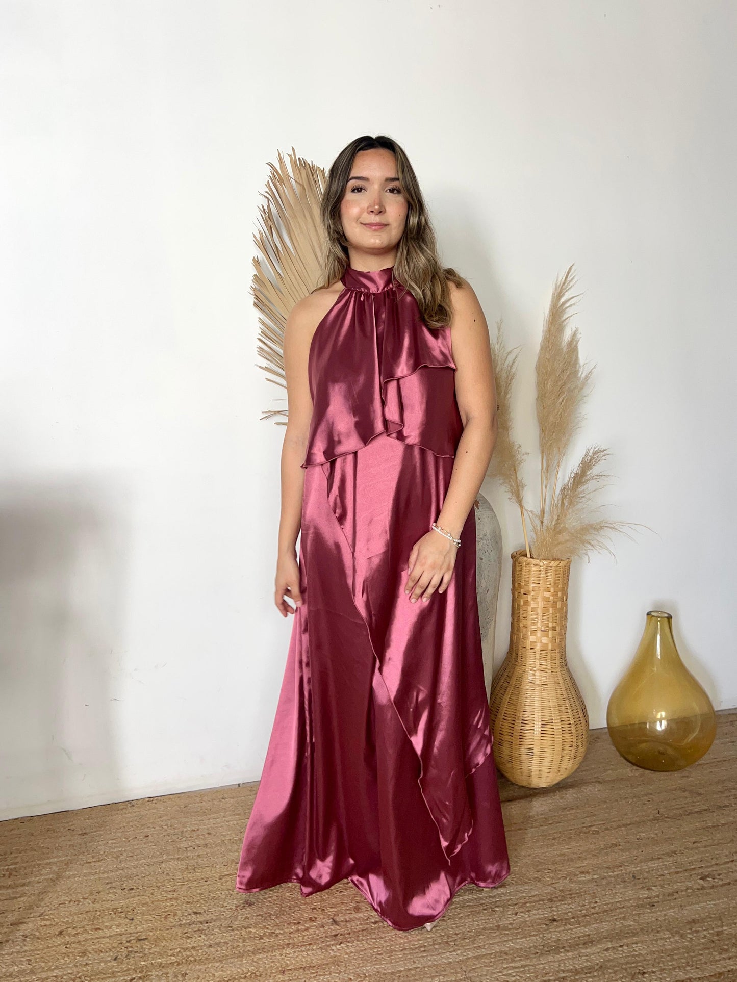 Vestido Ariel de maternidad y lactancia rosa satinado