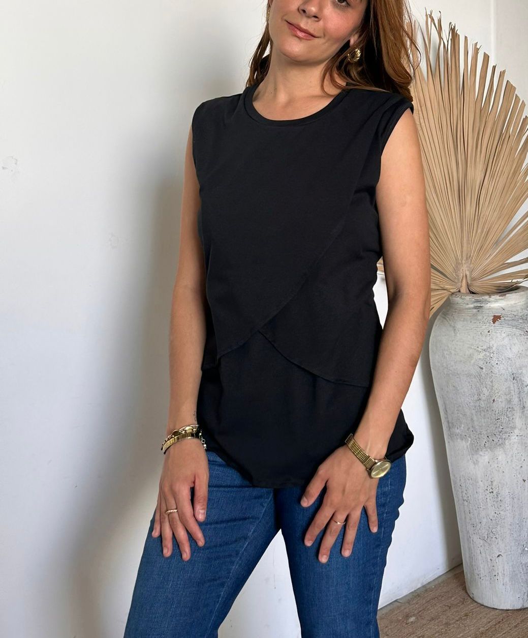 Blusa de lactancia , Gisela negra algodón